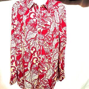 Lilly Pulitzer GIAVANA Tunic Popover Top UPF 50+ Poinsettia Red Island Vibes